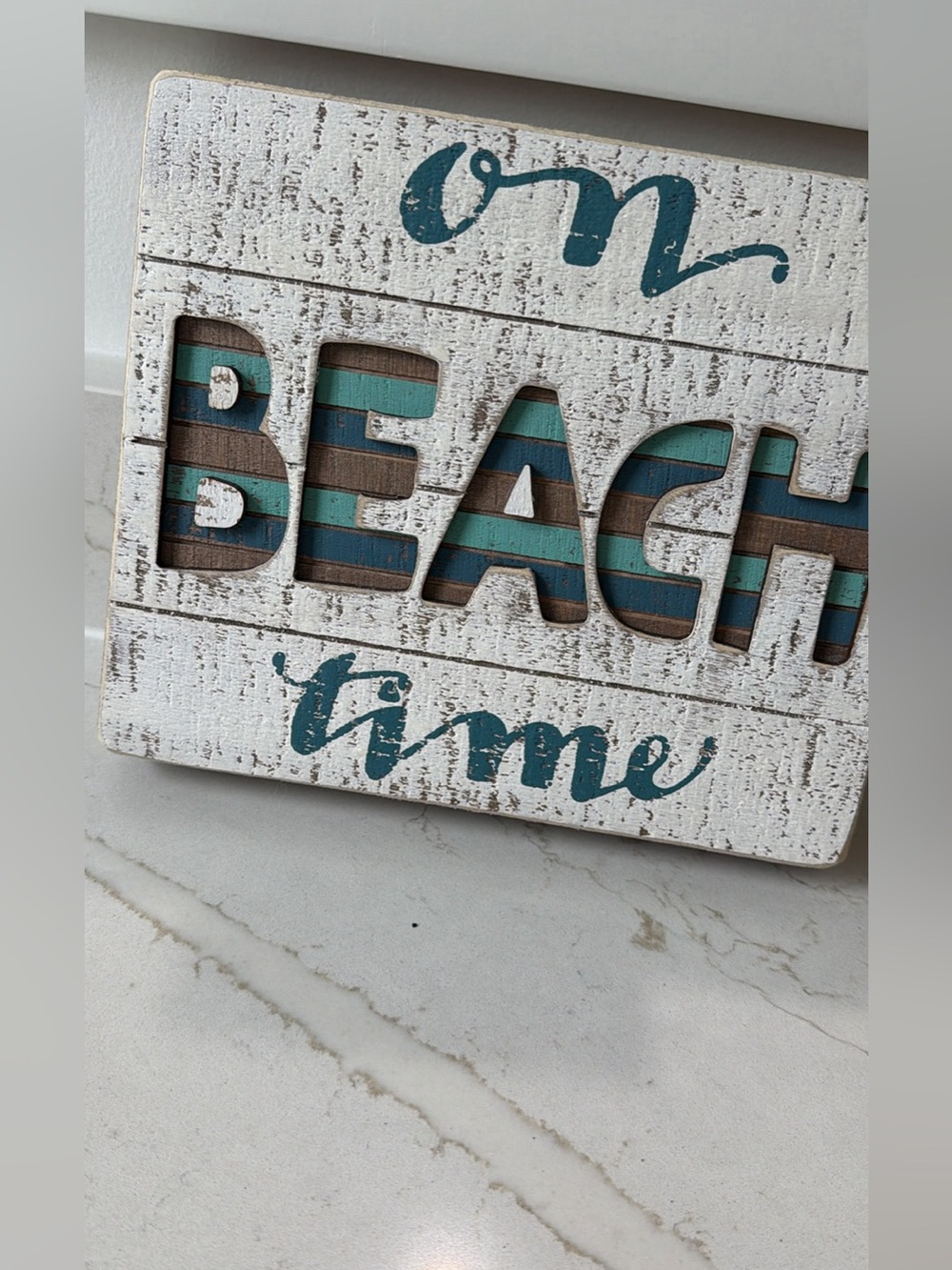 Primitive 'Beach Time' Layered Wood Wall Art - Teal and Brown